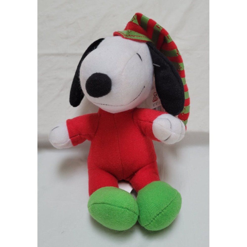 Whitman's Peanuts Christmas SNOOPY 6" Plush Red Pajamas Red/Green Santa Hat